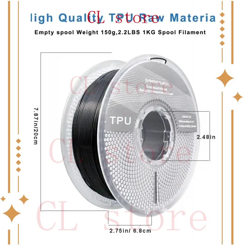 Нить из ТПУ 95А, мягкая гибкая нить для 3D-принтера 1,75 мм, точность на размер +/- 0,03 катушка 1 кг (2,2 фунта), ТПУ-Бла 
Нить из ТПУ 95А, мягкая гибкая нить для 3D-принтера 1,75 мм, точность на размер +/- 0,03 катушка 1 кг (2,2 фунта), ТПУ-Бла