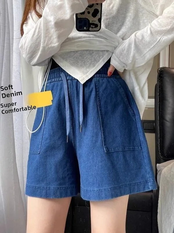 High Waist Elastic Drawstring Lyocell Denim Shorts Women Summer Thin Straight Leg Slimming Five-Quarter Length plus Size
High Waist Elastic Drawstring Lyocell Denim Shorts Women Summer Thin Straight Leg Slimming Five-Quarter Length plus Size