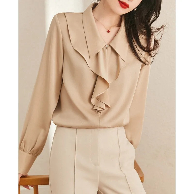 Women's Vintage Long Sleeve Ruffle Shirt Lady Elegant Turn Down Collar Office Wear Shirt Spring Autumn Basic Blouse Top
Women's Vintage Long Sleeve Ruffle Shirt Lady Elegant Turn Down Collar Office Wear Shirt Spring Autumn Basic Blouse Top