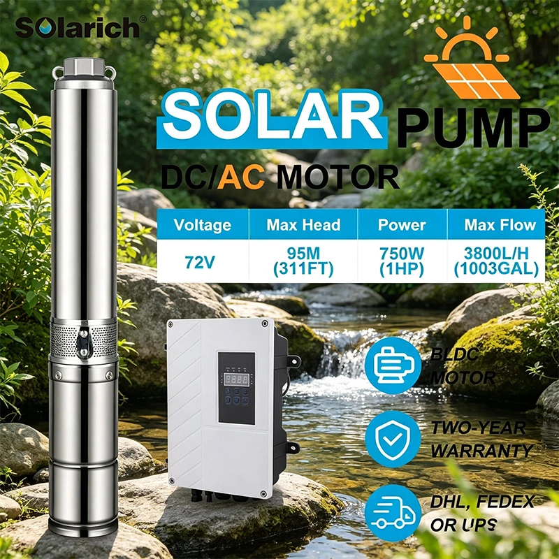SOLARICH 4" Hybrid Submersible Solar Water Pump Solar-Powered BLDC for Farming Irrigation Eco-Friendly Efficient DC/AC Garden
SOLARICH 4" Hybrid Submersible Solar Water Pump Solar-Powered BLDC for Farming Irrigation Eco-Friendly Efficient DC/AC Garden