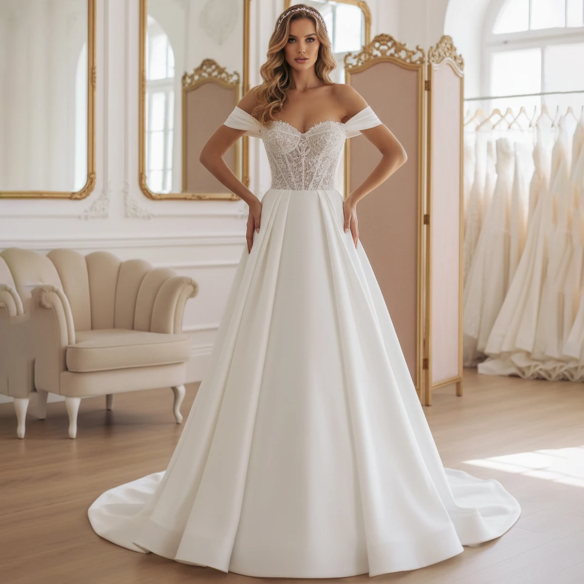Elegant Satin Sweetheart Wedding Dress For Women Off Shoulder Long Ball Gown With Train A Line Lace Bridal Gown Vestidos Novia
Elegant Satin Sweetheart Wedding Dress For Women Off Shoulder Long Ball Gown With Train A Line Lace Bridal Gown Vestidos Novia