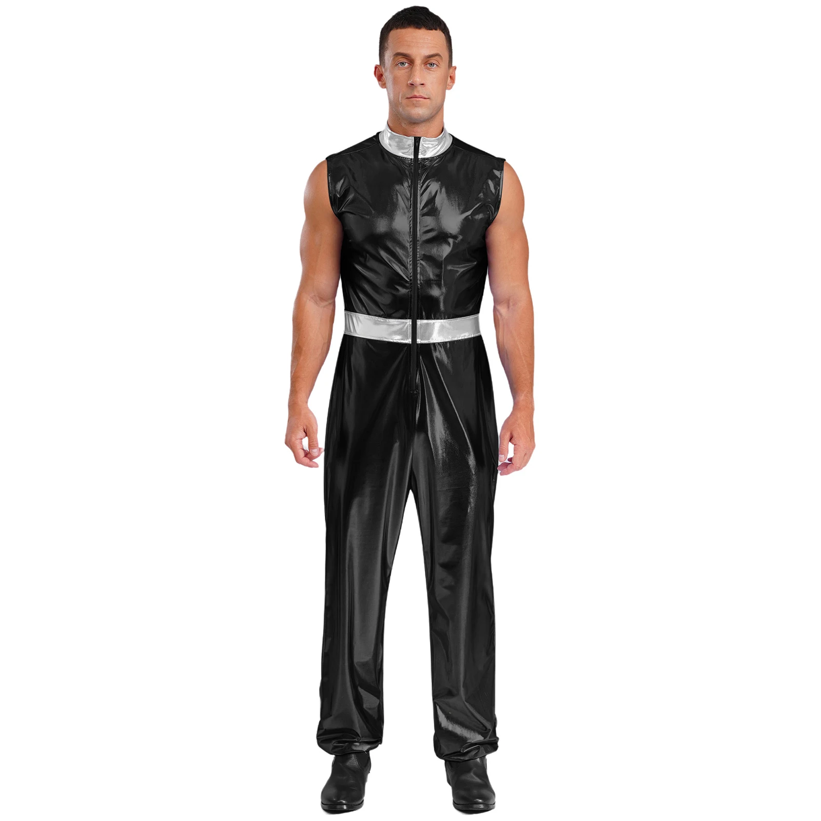 Men Shiny Metallic Alien Astronaut Space Cosplay Jumpsuit Halloween Party Sleeveless Hip-hop Dance Performance Costume
Men Shiny Metallic Alien Astronaut Space Cosplay Jumpsuit Halloween Party Sleeveless Hip-hop Dance Performance Costume