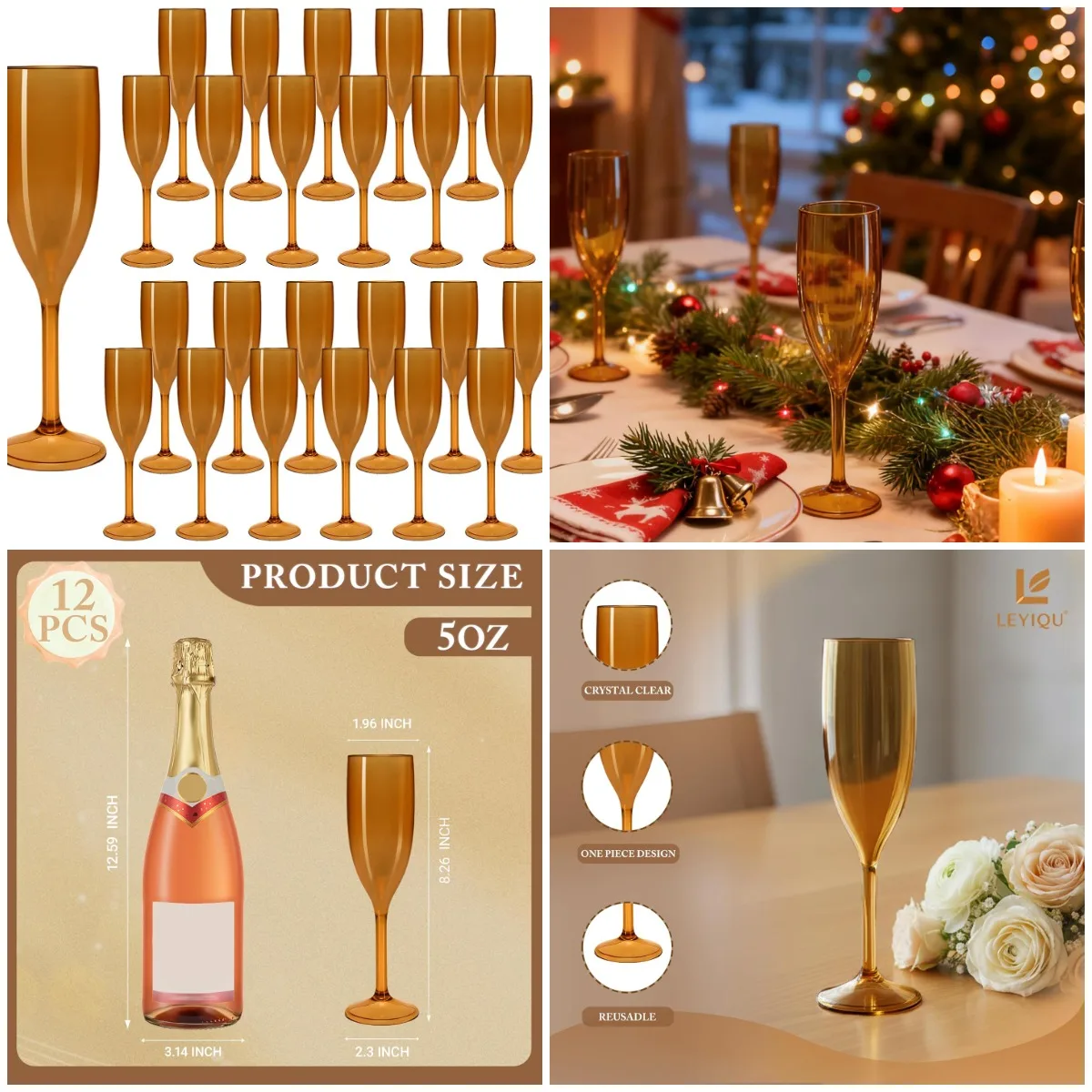 Amber Champagne Flutes Set of 24, Reusable Acrylic Glasses for Wedding & Party Events
Amber Champagne Flutes Set of 24, Reusable Acrylic Glasses for Wedding & Party Events
