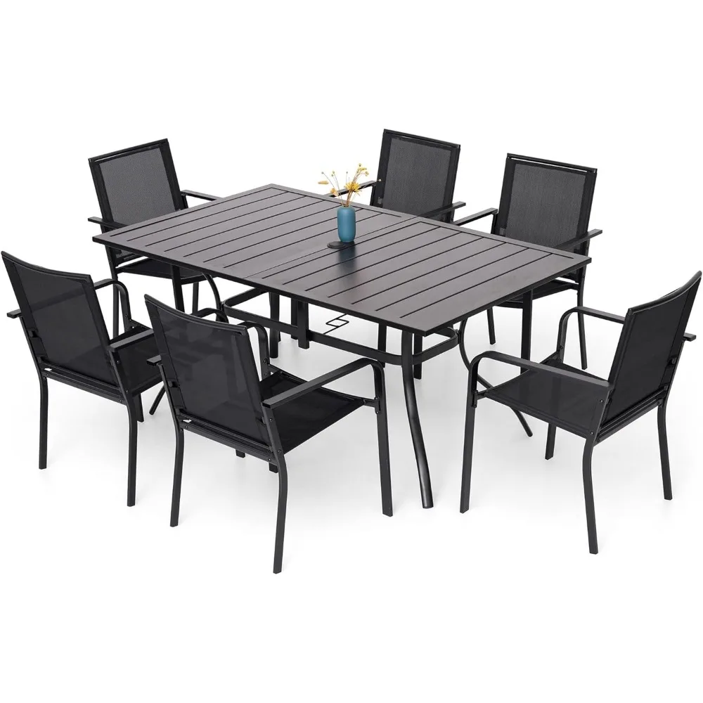 7-Piece Outdoor Patio Dining Set, 6 Stackable Patio Chairs & Rectangular Dining Table with All Weather Frame Furniture Set
7-Piece Outdoor Patio Dining Set, 6 Stackable Patio Chairs & Rectangular Dining Table with All Weather Frame Furniture Set