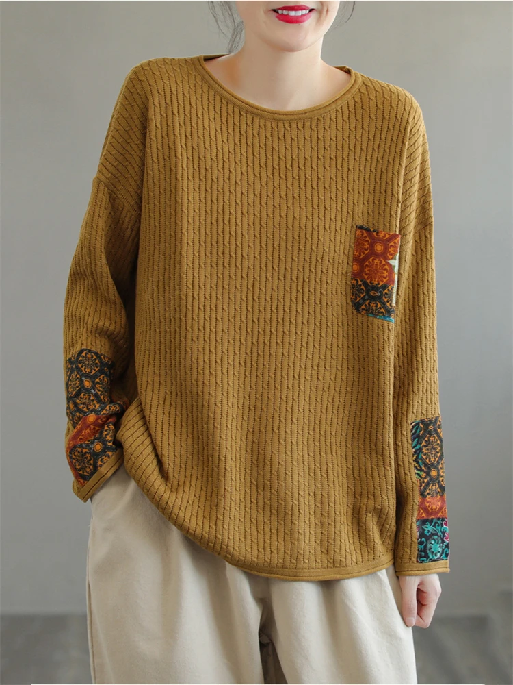 Winter Fall Fashion Women's Pocket Patchwork Vintage Sweater Long Sleeve Loose Casual Versatile Knitwear Pullover Classical Tops
Winter Fall Fashion Women's Pocket Patchwork Vintage Sweater Long Sleeve Loose Casual Versatile Knitwear Pullover Classical Tops