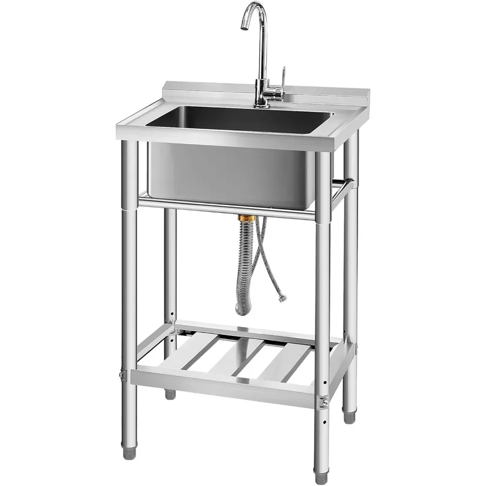 Stainless Steel Utility Sink, Free Standing Single Bowl Kitchen Sink with Cold and Hot Water Pipe for
Stainless Steel Utility Sink, Free Standing Single Bowl Kitchen Sink with Cold and Hot Water Pipe for