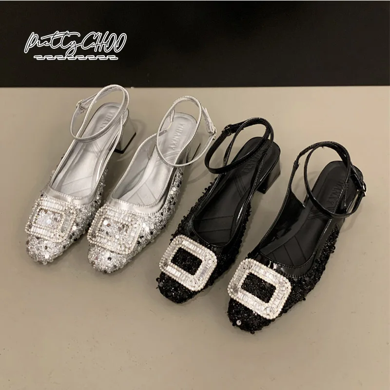 Bling Glitter Sequins Slingback Sandals Woman Crystal Square Buckle Ankle Strap Sandalias Ladies Elegant Dance Party Heel Shoes
Bling Glitter Sequins Slingback Sandals Woman Crystal Square Buckle Ankle Strap Sandalias Ladies Elegant Dance Party Heel Shoes