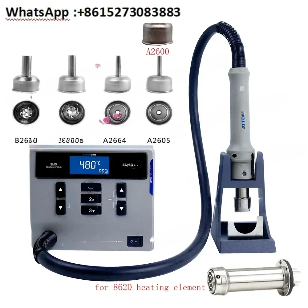 ATTEN ST-862D Lead-free Hot Air Gun Soldering Station Intelligent Digital Display 1000W Rework Station for PCB Chip Repair
ATTEN ST-862D Lead-free Hot Air Gun Soldering Station Intelligent Digital Display 1000W Rework Station for PCB Chip Repair