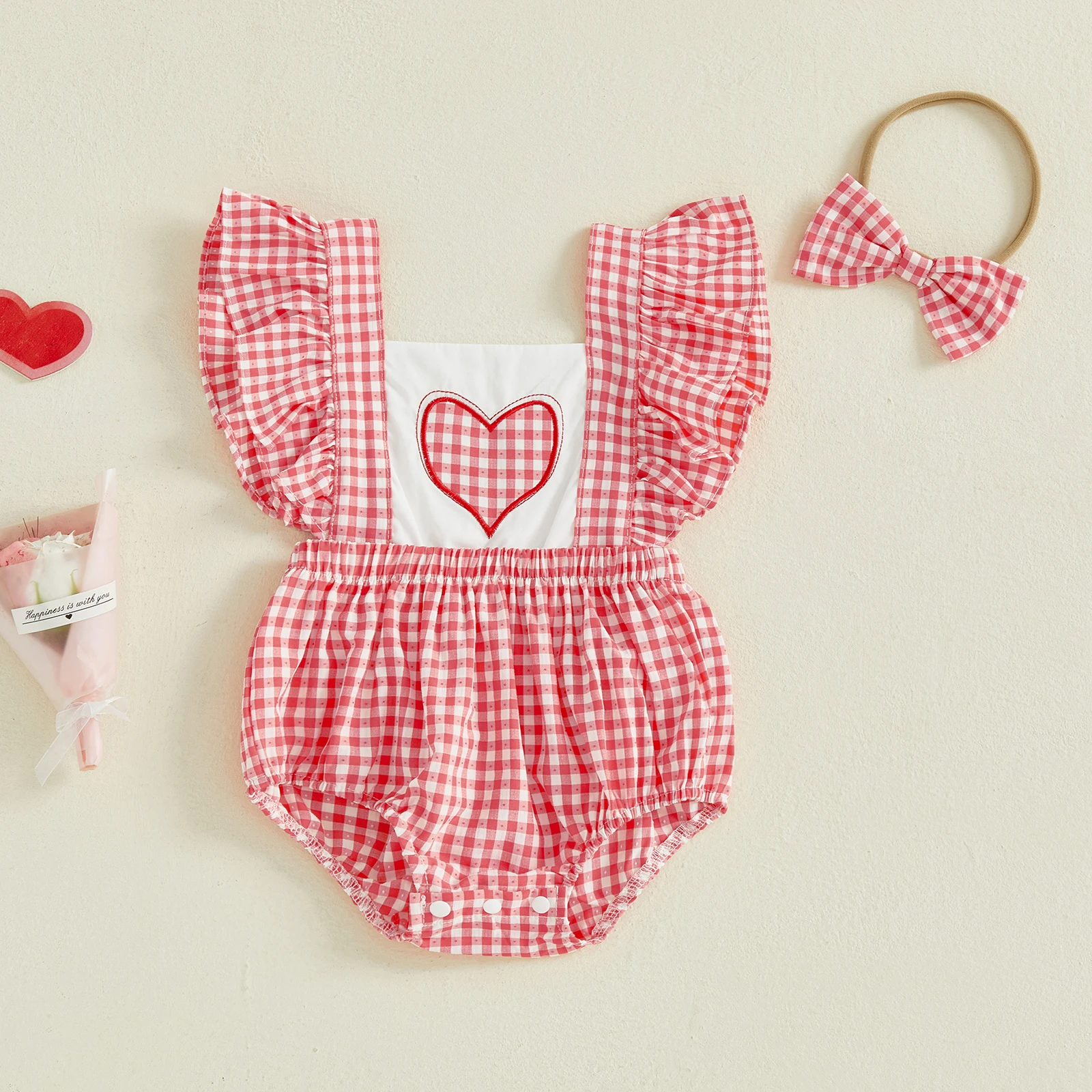 Blotona Newborn Baby Girl Bodysuit Outfit, Fly Sleeve Plaid Embroidery Heart Romper with Hairband Valentine’s Day Clothes
Blotona Newborn Baby Girl Bodysuit Outfit, Fly Sleeve Plaid Embroidery Heart Romper with Hairband Valentine’s Day Clothes