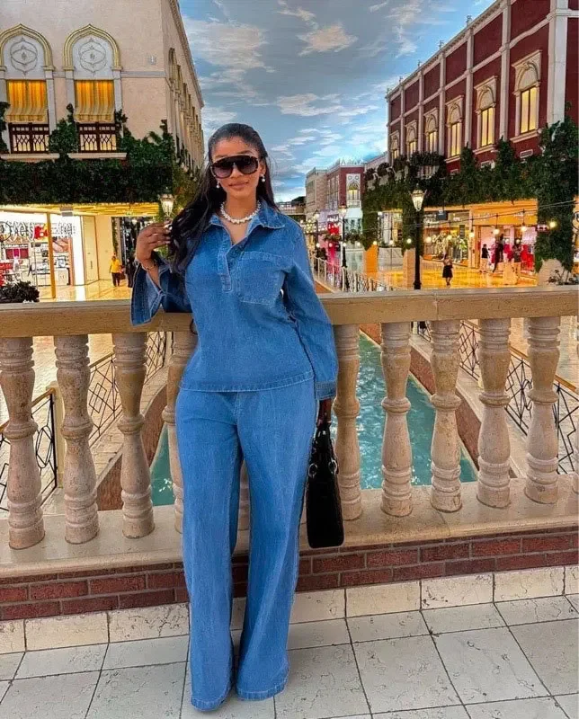 Fashion Women's Set Long Sleeve Washed Denim Tops Shirts + Wide Leg Pants Suit 2025 Spring Street Two 2 Piece Set Outfit
Fashion Women's Set Long Sleeve Washed Denim Tops Shirts + Wide Leg Pants Suit 2025 Spring Street Two 2 Piece Set Outfit