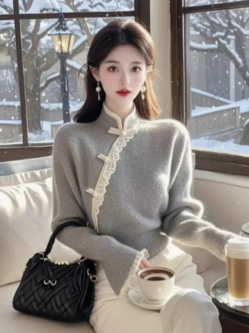 MiiiiX Chinese Style Retro Slanted Knot Button Knitted Cardigan Women's Sweater Autumn Elegant Loose Lace Splicing Knitwear Top
MiiiiX Chinese Style Retro Slanted Knot Button Knitted Cardigan Women's Sweater Autumn Elegant Loose Lace Splicing Knitwear Top