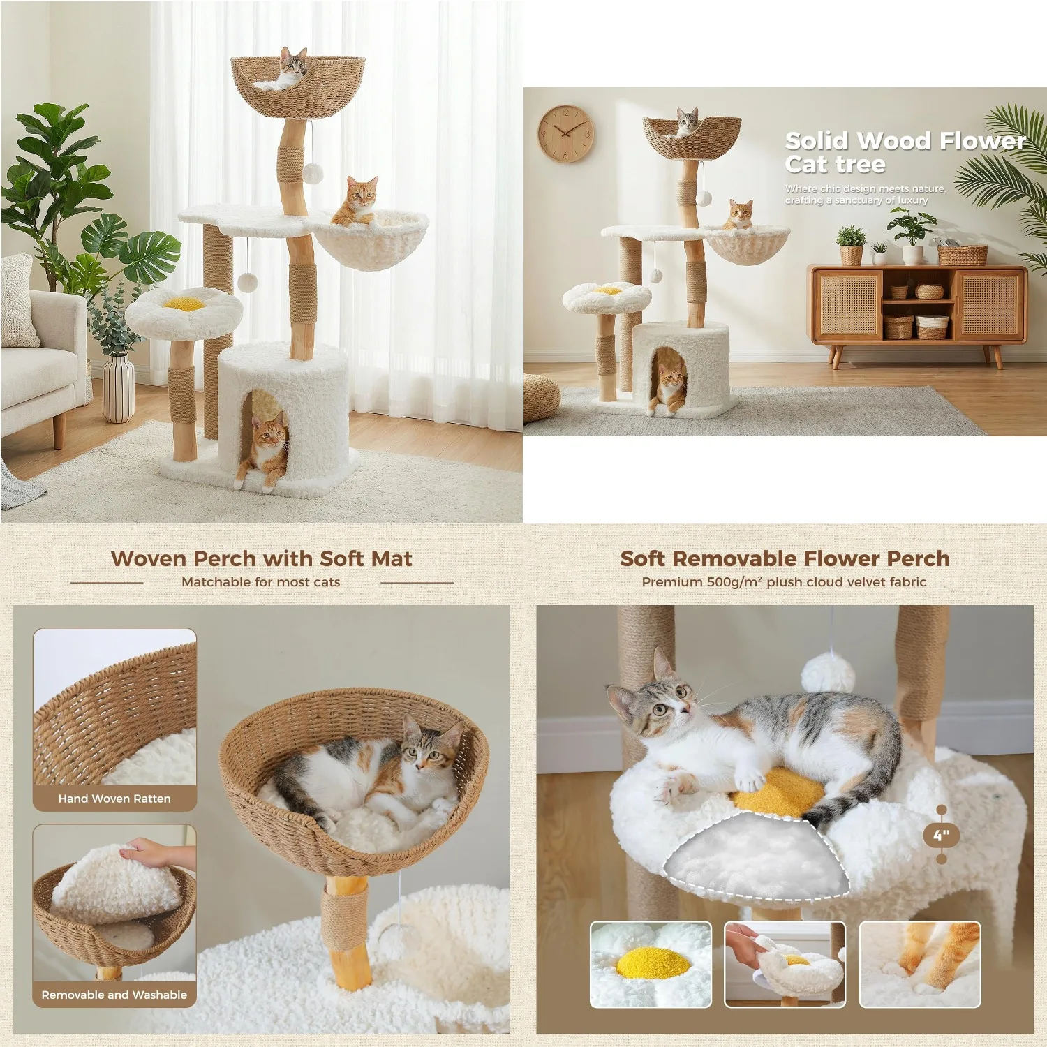 48.5'' Modern Cat Tree Solid Wood Cat Tower for Indoor Cats with Luxury Cat Condo, Cozy Hammock, Scratching Post,, Customized
48.5'' Modern Cat Tree Solid Wood Cat Tower for Indoor Cats with Luxury Cat Condo, Cozy Hammock, Scratching Post,, Customized