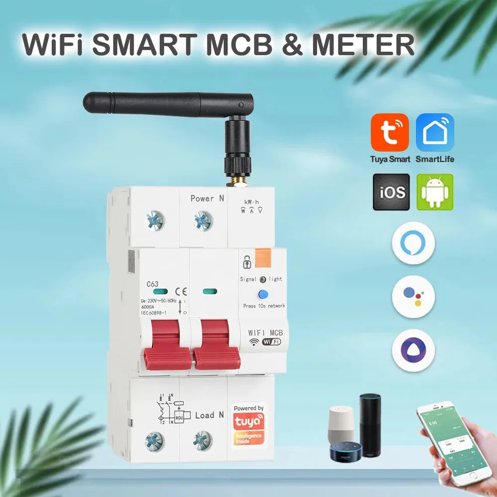 Tuya Smart WiFi 2P 63A MCB RS485 Выключатель предоплаченный счетчик Таймер Защита напряжения и тока Голосовое управление Alexa Google
Tuya Smart WiFi 2P 63A MCB RS485 Выключатель предоплаченный счетчик Таймер Защита напряжения и тока Голосовое управление Alexa Google
