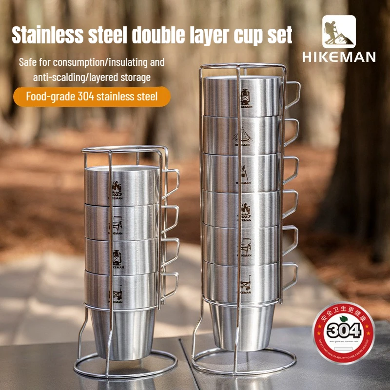 Outdoor Camping Water Cup with Handle Holder 300ml Double-layer Anti-scalding Portable Cup 304Stainless Steel Camping Coffee Cup
Outdoor Camping Water Cup with Handle Holder 300ml Double-layer Anti-scalding Portable Cup 304Stainless Steel Camping Coffee Cup