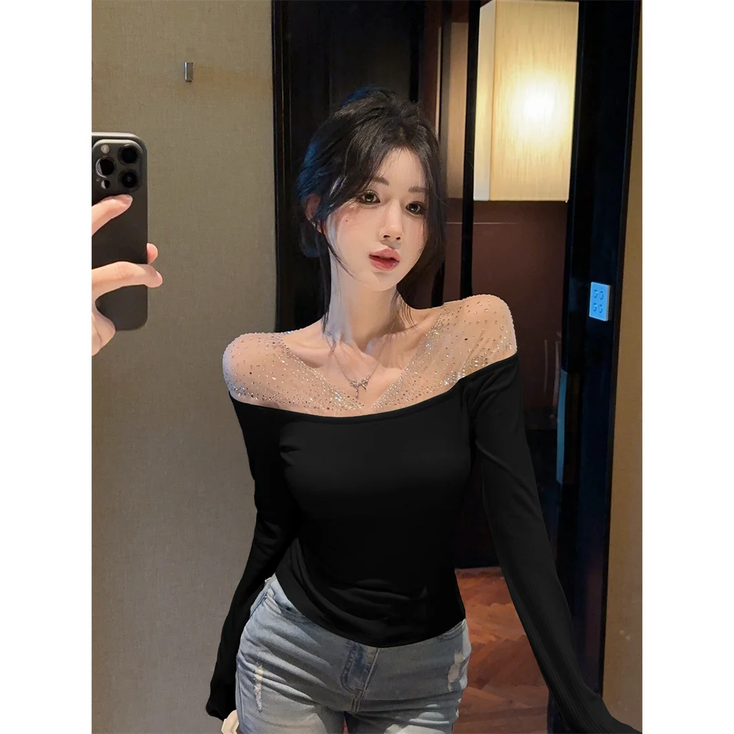 Korean Sle Long Sve T-irt Women's oulder Bared Lace Patchwork High Quali Commute Sle Slim Fit Pure Color Top
Korean Sle Long Sve T-irt Women's oulder Bared Lace Patchwork High Quali Commute Sle Slim Fit Pure Color Top