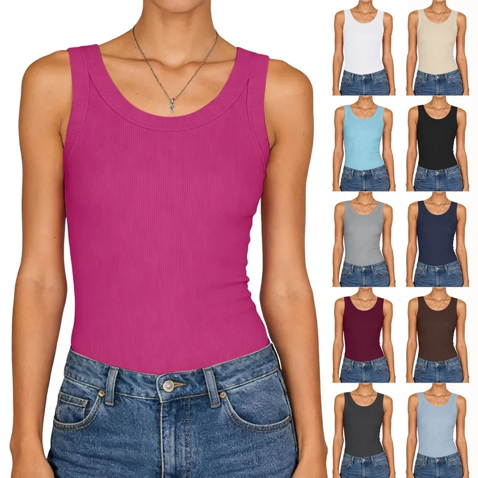 Women Round Neck Ribbed Tank Tops Casual Sleeveless Stretch Basic Vest Top Summer New Solid Color Ladies Camisole
Women Round Neck Ribbed Tank Tops Casual Sleeveless Stretch Basic Vest Top Summer New Solid Color Ladies Camisole