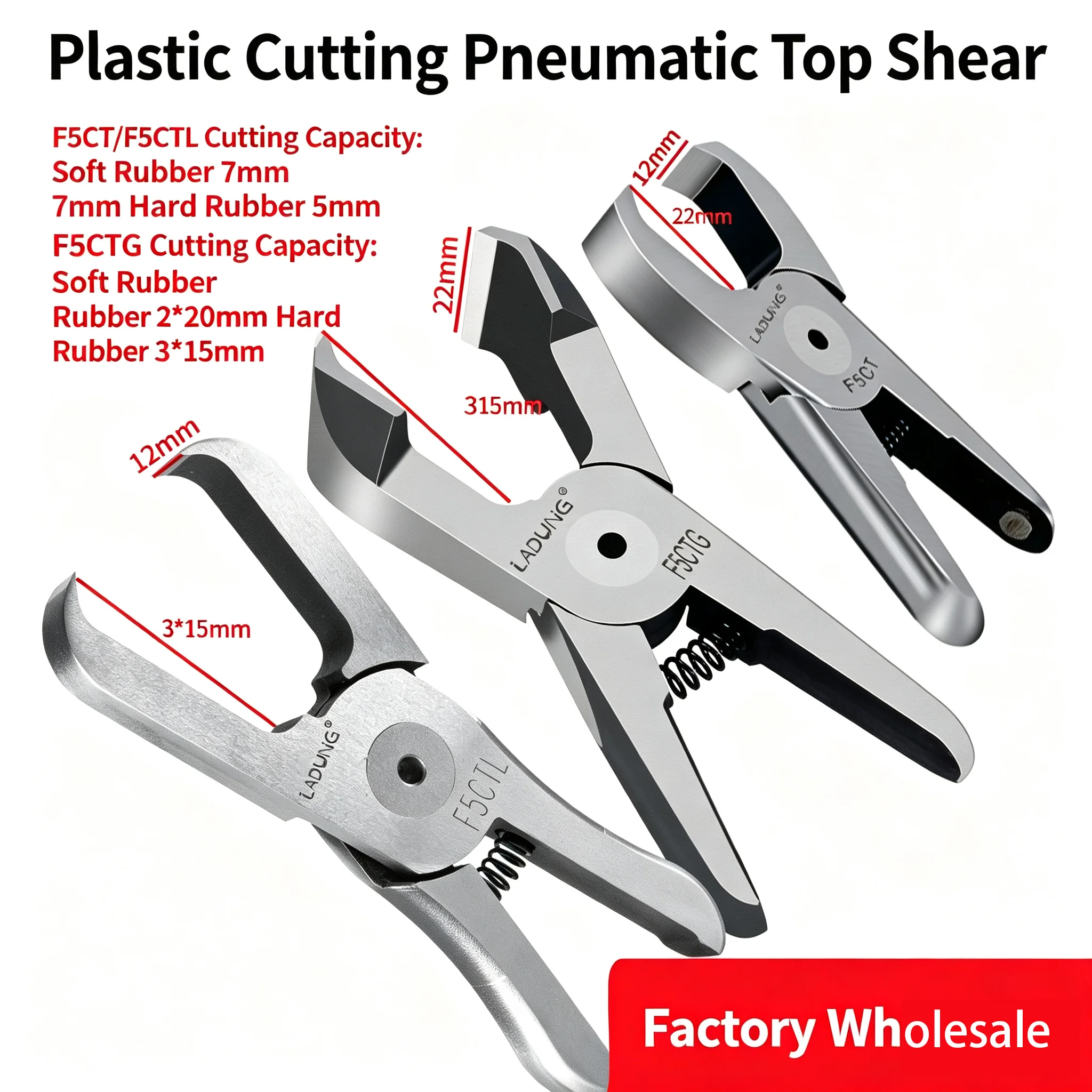 LADUNG Pneumatic Nipper Scissors F5CTP/CTG/CTR Top Cutting Shear Plastic Water Mouth Air Cutter Tool Manufacturer Direct Sales
LADUNG Pneumatic Nipper Scissors F5CTP/CTG/CTR Top Cutting Shear Plastic Water Mouth Air Cutter Tool Manufacturer Direct Sales
