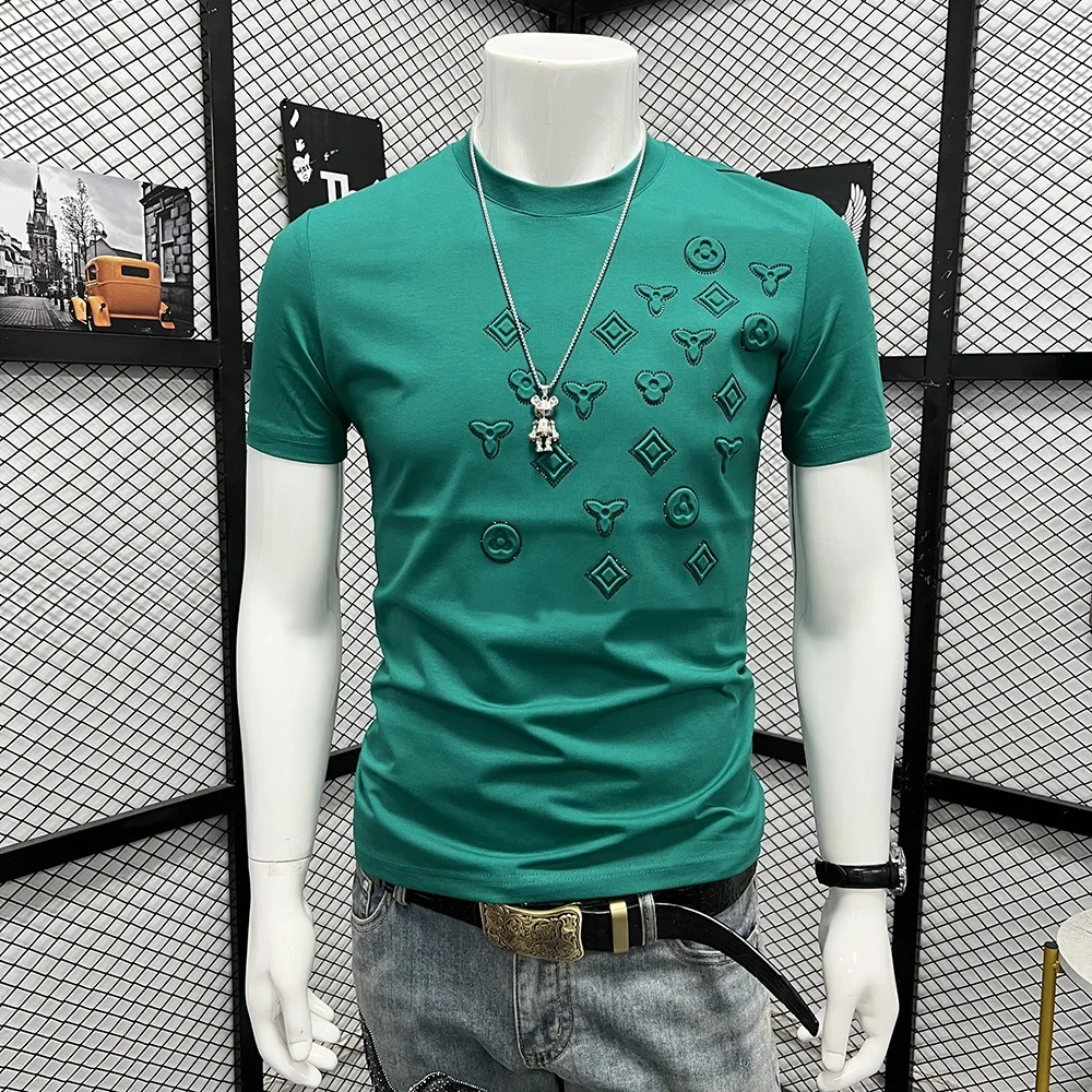 Summer New Men's T-shirt Light Luxury Heavy Crafts Trendy Brand Hot Diamond 3D Jacquard Male Tees Fashion Solid Color Clothing
Summer New Men's T-shirt Light Luxury Heavy Crafts Trendy Brand Hot Diamond 3D Jacquard Male Tees Fashion Solid Color Clothing