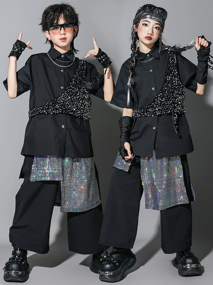 Sequin Hip Hop Dance Costumes Kids Boys Black Shirt Pants Summer Short Sleeves Loose Performance Suit Girls Jazz Outfit BL16316
Sequin Hip Hop Dance Costumes Kids Boys Black Shirt Pants Summer Short Sleeves Loose Performance Suit Girls Jazz Outfit BL16316