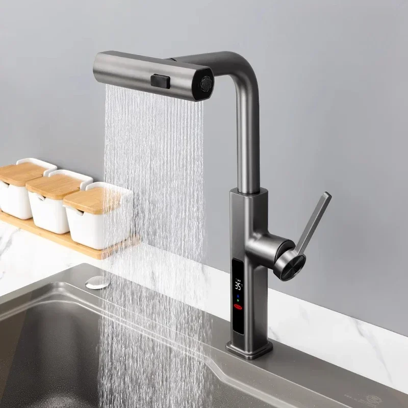 Kitchen faucet hot and cold digital display pull-out rotatable multi-functional sink faucet,hydroelectric power LED faucet
Kitchen faucet hot and cold digital display pull-out rotatable multi-functional sink faucet,hydroelectric power LED faucet