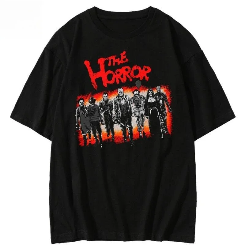 A brand-new fashionable American retro horror figure pattern printed 100% pure cotton short-sleeved high-quality T-shirt for men
A brand-new fashionable American retro horror figure pattern printed 100% pure cotton short-sleeved high-quality T-shirt for men