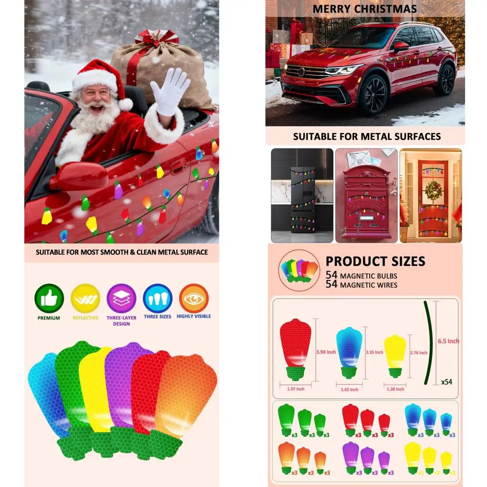 108 шт. Рождественские светоотражающие автомобильные магниты, набор украшений - 54 шт. магнитов с лампочками и 54 шт. магнитных линий, наклейки для декора автомобиля
108 шт. Рождественские светоотражающие автомобильные магниты, набор украшений - 54 шт. магнитов с лампочками и 54 шт. магнитных линий, наклейки для декора автомобиля