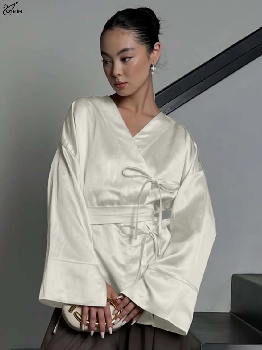 Oymimi Summer Beige Satin Women's Shirt Fashion V-Neck Long Sleeve Lace-Up Shirts Casual New Solid Loose Blouses Female Clothing
Oymimi Summer Beige Satin Women's Shirt Fashion V-Neck Long Sleeve Lace-Up Shirts Casual New Solid Loose Blouses Female Clothing
