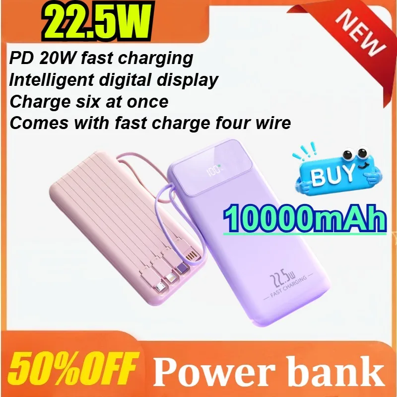 3C Certified Fast Charging Power Bank with Built-in Cable Digital Display Slim 10000mAh Portable Charger Comes with Four Wires
3C Certified Fast Charging Power Bank with Built-in Cable Digital Display Slim 10000mAh Portable Charger Comes with Four Wires