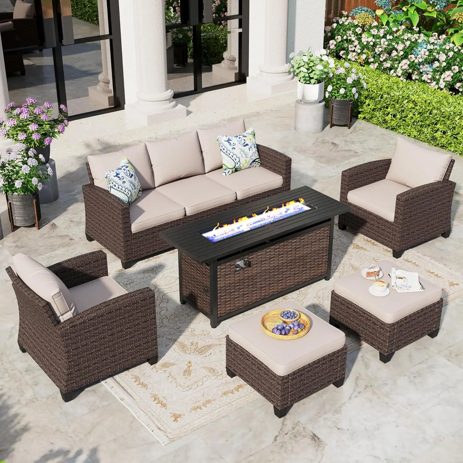 Patio Conversation Set Outdoor Furniture Brown Wicker Rattan Sets with Cushion Sectional Furniture,Rectangular Firepit Table
Patio Conversation Set Outdoor Furniture Brown Wicker Rattan Sets with Cushion Sectional Furniture,Rectangular Firepit Table