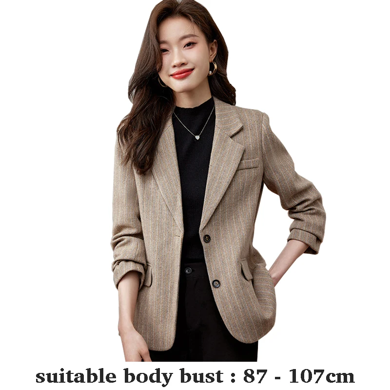 High quality striped woolen blazer for women jacket two button autumn winter 2025 elegant office clothes orange beige blue
High quality striped woolen blazer for women jacket two button autumn winter 2025 elegant office clothes orange beige blue