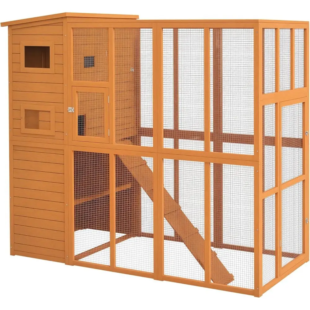 Natural Wooden Outdoor Cat Enclosure with Waterproof Roof, Platforms, and Ramps, 77 Long
Natural Wooden Outdoor Cat Enclosure with Waterproof Roof, Platforms, and Ramps, 77 Long