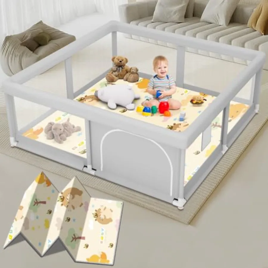 Baby Playpen with Mat for Indoor Outdoor Use, Polyethylene Mesh, Gray, Sturdy Safety Design with Soft Breathable Mesh and Non-S
Baby Playpen with Mat for Indoor Outdoor Use, Polyethylene Mesh, Gray, Sturdy Safety Design with Soft Breathable Mesh and Non-S