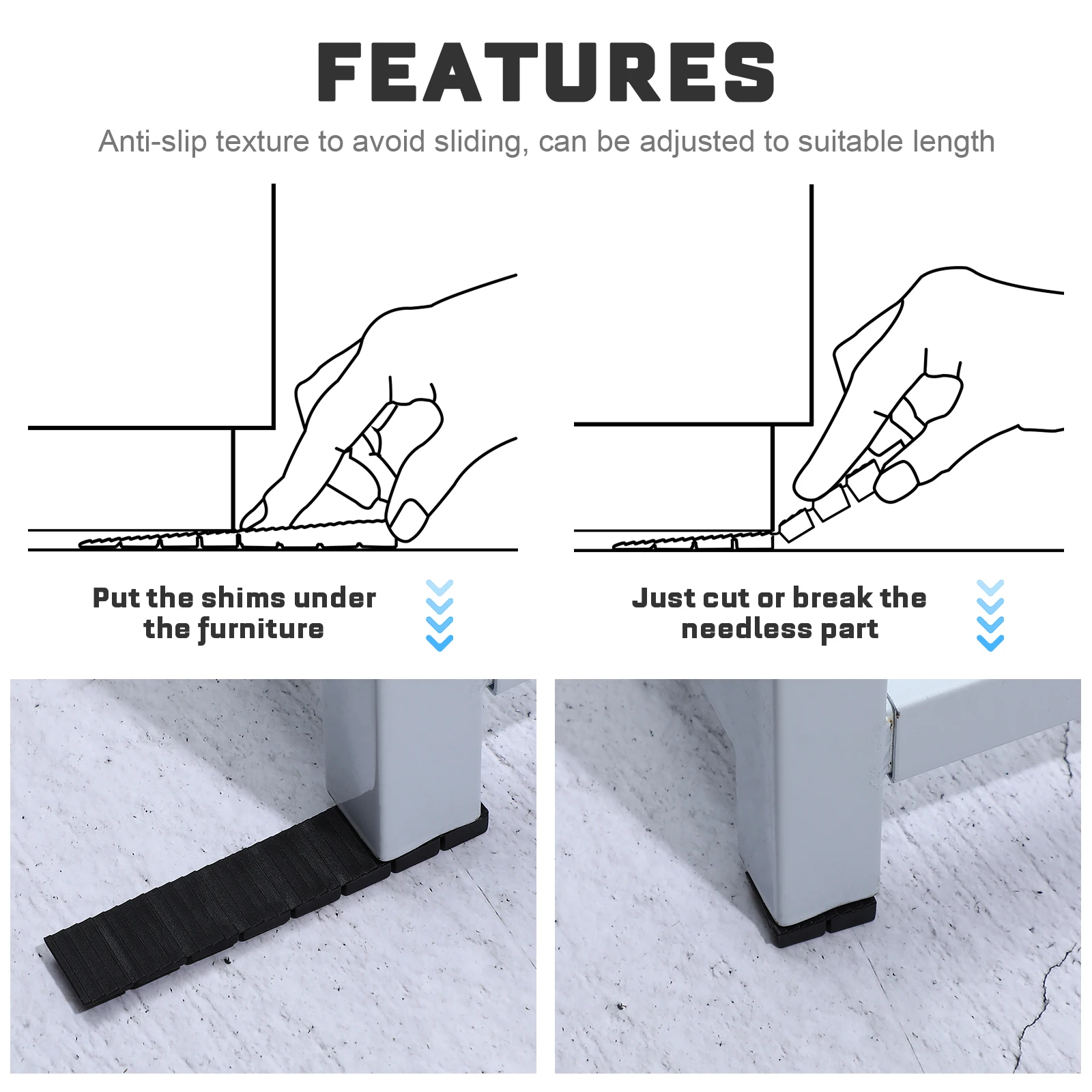 20 Pcs Furniture Balance Spacers Leveling Shims Plastic Stabilizers Black Color Adjustable Height Fix Uneven Floors
20 Pcs Furniture Balance Spacers Leveling Shims Plastic Stabilizers Black Color Adjustable Height Fix Uneven Floors