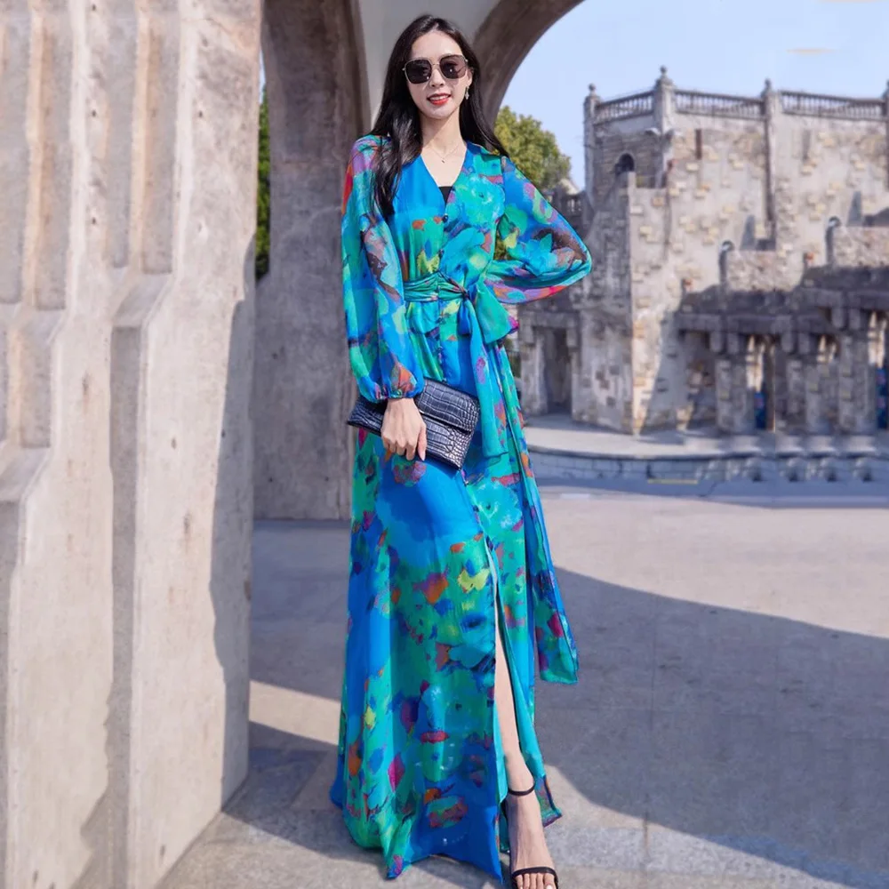 New Women Summer Beach Holiday Dress Fashion V-Neck Long Sleeve Slim Waist Print Dress Casual Ankle-Length Chiffon Dress
New Women Summer Beach Holiday Dress Fashion V-Neck Long Sleeve Slim Waist Print Dress Casual Ankle-Length Chiffon Dress