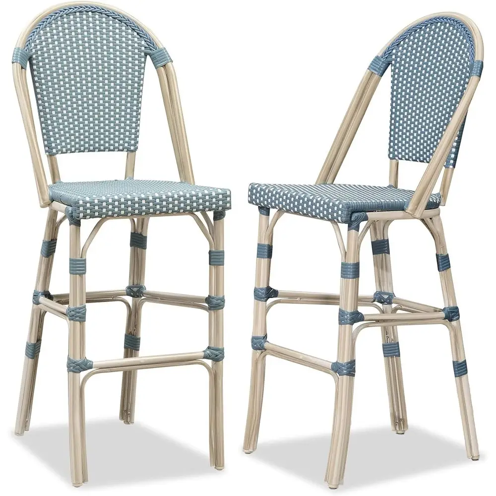 White Wicker Patio Bar Stools Set of 2 with Backrest, 30 Height, Outdoor Barstool in Light Blue
White Wicker Patio Bar Stools Set of 2 with Backrest, 30 Height, Outdoor Barstool in Light Blue