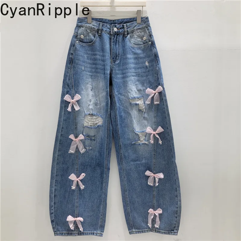 Streetwear Spice Girls Cute Bow Washed Hole Jeans New Spring Summer All-match American Wide Leg Casual Straight Denim Pants
Streetwear Spice Girls Cute Bow Washed Hole Jeans New Spring Summer All-match American Wide Leg Casual Straight Denim Pants