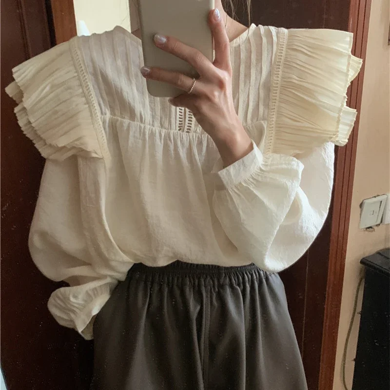 New Shirts Ruffles Korean Fashion Patchwork Office Oversized Women Blouses Spring Winter Elegant Lady Vintage Tops
New Shirts Ruffles Korean Fashion Patchwork Office Oversized Women Blouses Spring Winter Elegant Lady Vintage Tops