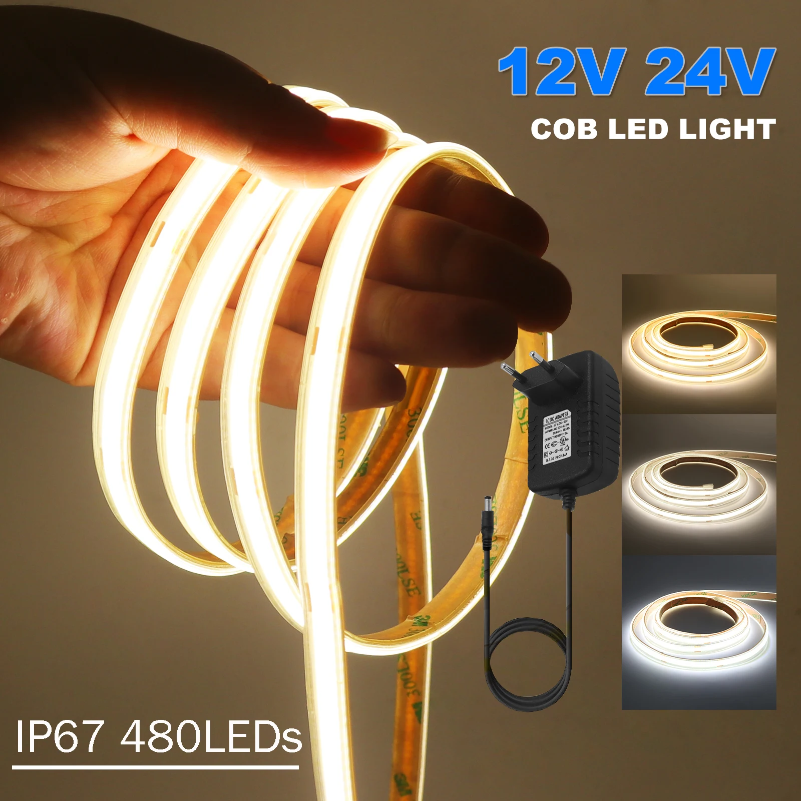 12V 24V COB LED Strip Light 480LEDs High Density Warm Natural Cool White Flexible IP67 Waterproof Self adhesive COB Linear Light
12V 24V COB LED Strip Light 480LEDs High Density Warm Natural Cool White Flexible IP67 Waterproof Self adhesive COB Linear Light