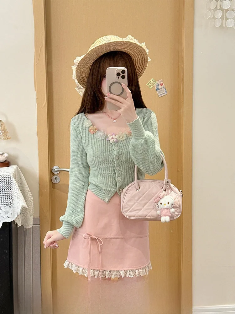 Handmade Mint Green Orange Light Spring Knitted Sweater Women's U-Neck Beautiful Floral 3D Design Sweet Style Loose Fit Long ...
Handmade Mint Green Orange Light Spring Knitted Sweater Women's U-Neck Beautiful Floral 3D Design Sweet Style Loose Fit Long ...