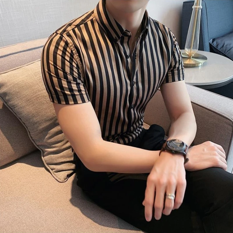 Men's Stripe Short Sleeve Shirt Summer Korean Slim Fit British Style Casual Designer Half Sleeve Shirt
Men's Stripe Short Sleeve Shirt Summer Korean Slim Fit British Style Casual Designer Half Sleeve Shirt
