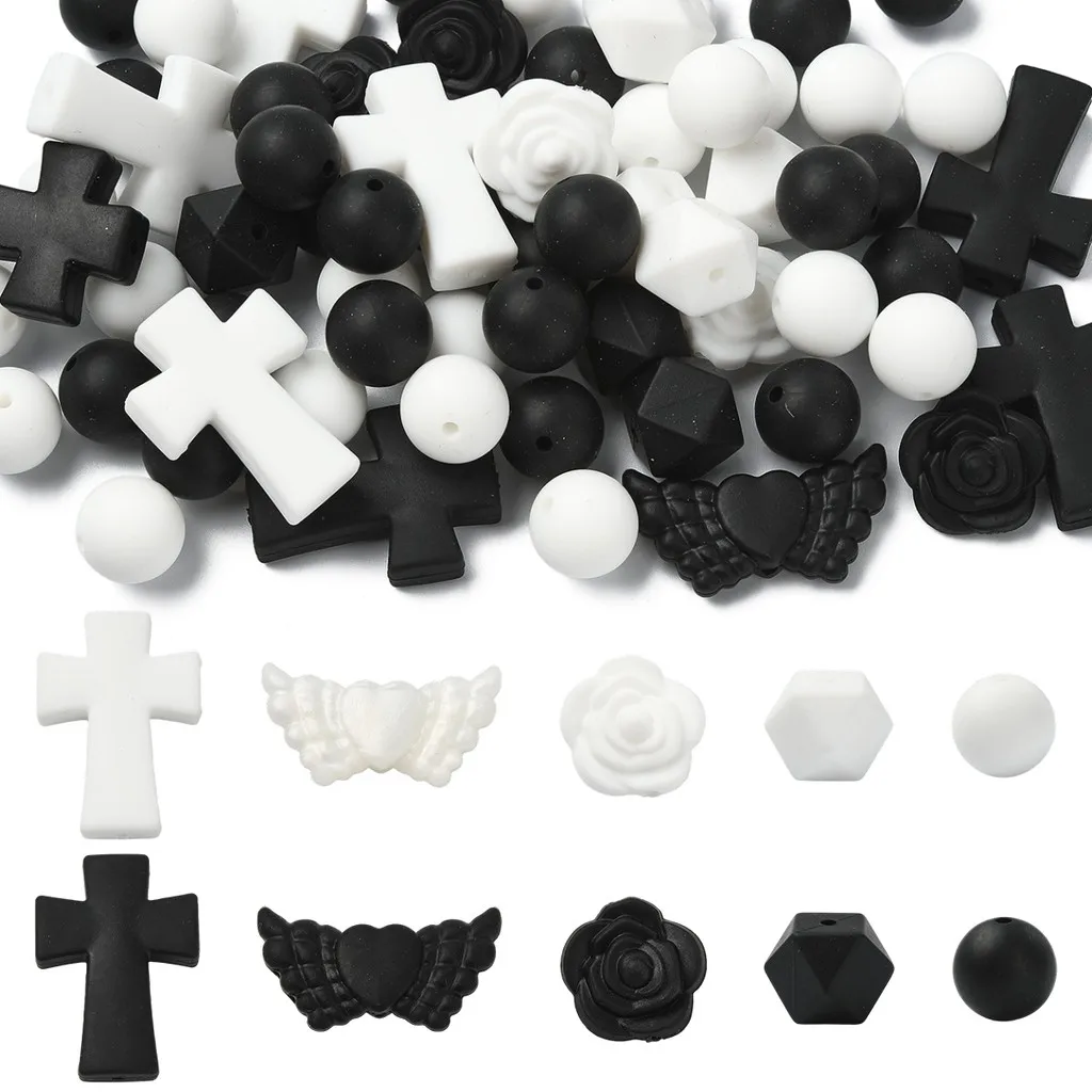 84Pcs Black White Silicone Beads, Mixed Shapes Focal Beads for DIY Jewelry, Earrings, Bracelets, Necklaces Crafts
84Pcs Black White Silicone Beads, Mixed Shapes Focal Beads for DIY Jewelry, Earrings, Bracelets, Necklaces Crafts