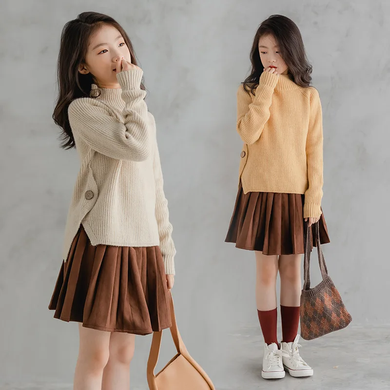 Autumn Winter Children Girl Clothing Set Junior Girl Half High Neck Split Knit Sweater+Pure Color Pleated Skirt Set For Girls
Autumn Winter Children Girl Clothing Set Junior Girl Half High Neck Split Knit Sweater+Pure Color Pleated Skirt Set For Girls