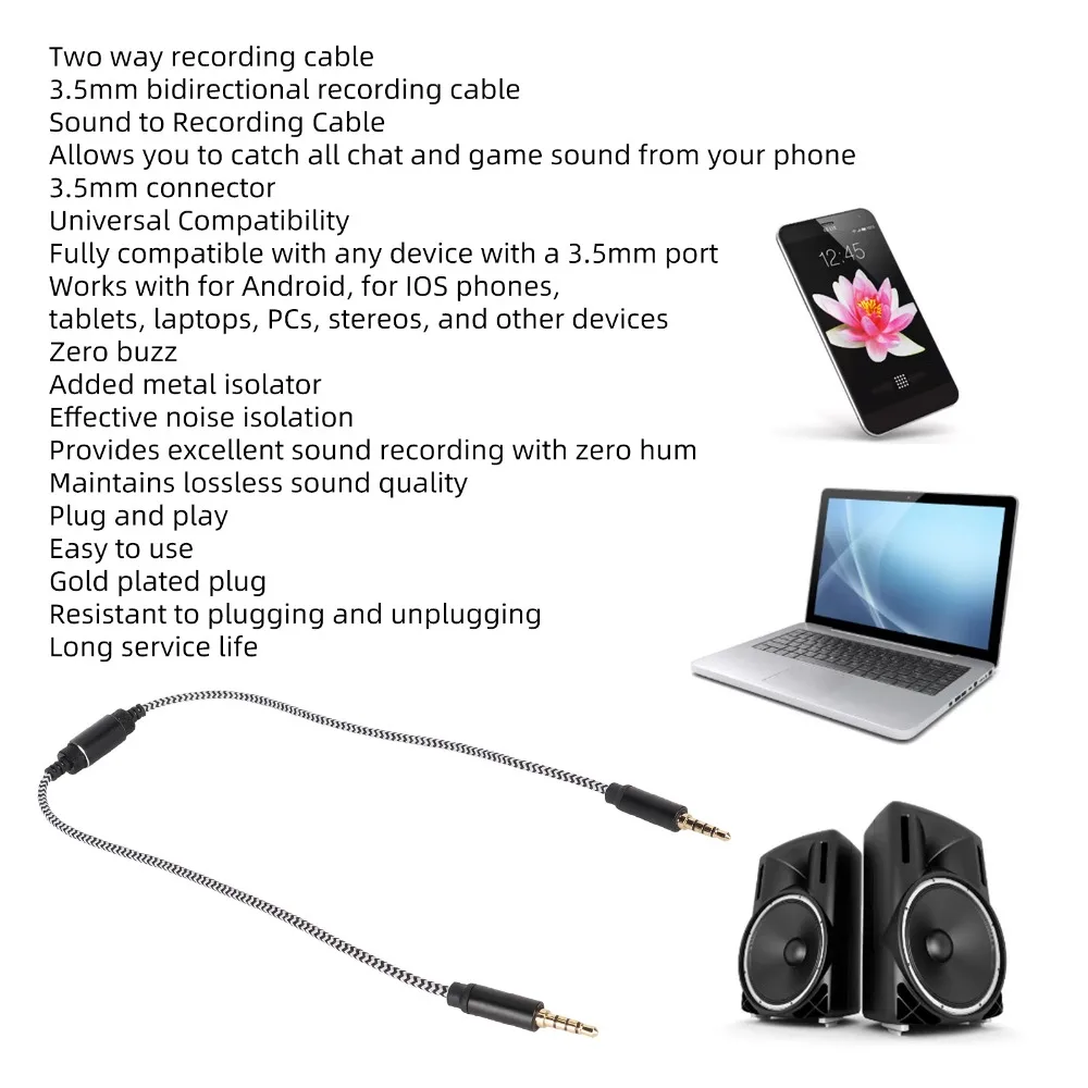 3.5mm Male to 3.5mm Male 3.5mm Recording Cable OFC Core Lossless Bidirectional Sound Transfer Cable 50cm/19.7in
3.5mm Male to 3.5mm Male 3.5mm Recording Cable OFC Core Lossless Bidirectional Sound Transfer Cable 50cm/19.7in