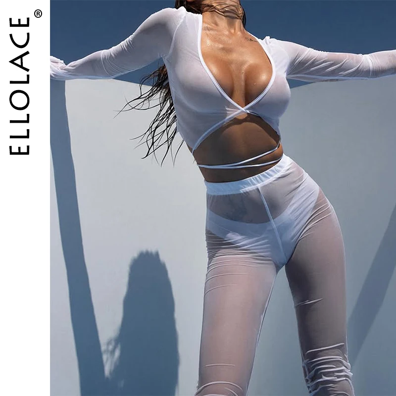 Ellolace Elegant Sexy Lingerie Sheer Long Sleeve Crop Top Panty Pants 3PC Ultra Sexy Girls Hot Mesh Vacation Kit Pure Desire 
Ellolace Elegant Sexy Lingerie Sheer Long Sleeve Crop Top Panty Pants 3PC Ultra Sexy Girls Hot Mesh Vacation Kit Pure Desire
