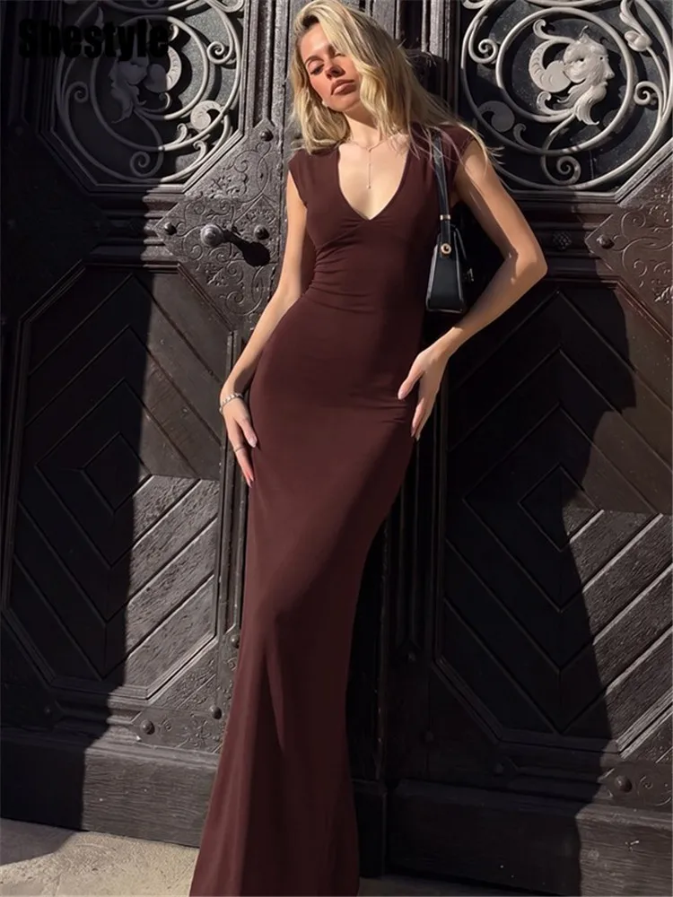 Shestyle Short Sleeve V Neck Long Dress Solid Simple Elegant Casual Comfortable Basic Summer Trumpet Outfits Bodycon New Style
Shestyle Short Sleeve V Neck Long Dress Solid Simple Elegant Casual Comfortable Basic Summer Trumpet Outfits Bodycon New Style