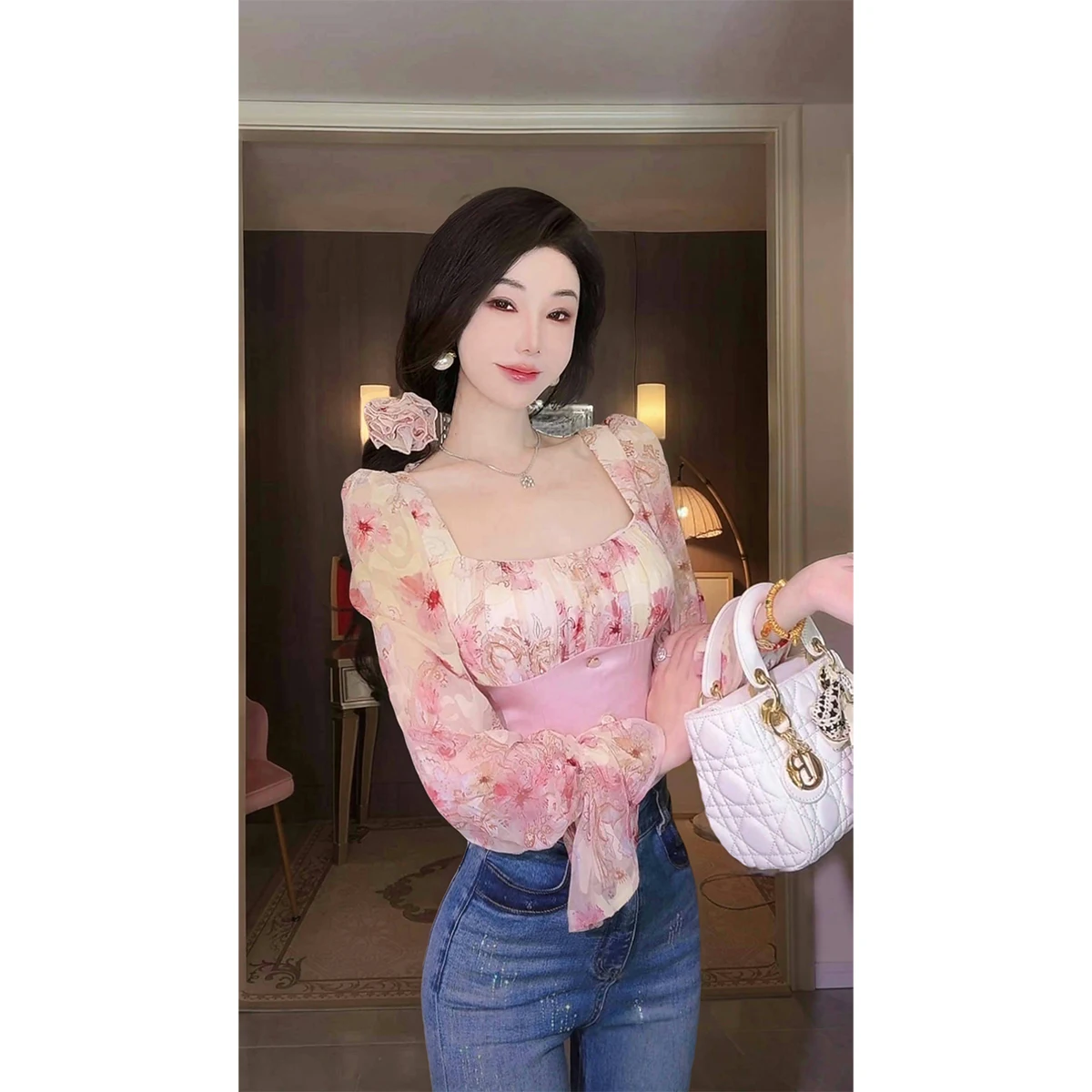 Sy Square Collar Bubble Sve Printed Satin Patchwork Top Women's Faion French Sle Slim Fit Long Sve ort Length
Sy Square Collar Bubble Sve Printed Satin Patchwork Top Women's Faion French Sle Slim Fit Long Sve ort Length