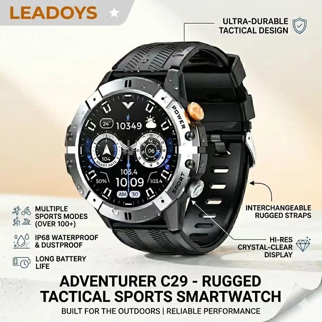 Military Grade Rugged Smartwatch - 3-Proof (Water/Dust/Drop), 100+ Activity Tracking, Real-time Info Sync & Health Management
Military Grade Rugged Smartwatch - 3-Proof (Water/Dust/Drop), 100+ Activity Tracking, Real-time Info Sync & Health Management