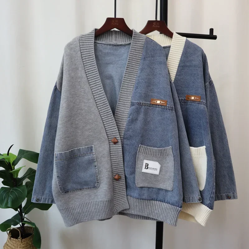 2025 Cardigan Women Sweater Coat Knitting Denim Patchwork Single Breasted Pockets Casual Knitted Jacket Autumn Winter Knitwear
2025 Cardigan Women Sweater Coat Knitting Denim Patchwork Single Breasted Pockets Casual Knitted Jacket Autumn Winter Knitwear