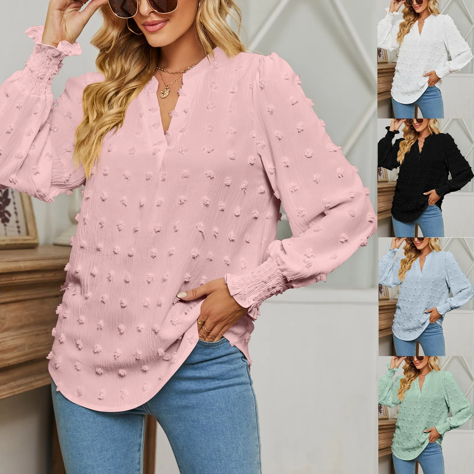 Southeast Asia Cross-Border Women's Long Sve Bubble Sve Collar Dot Pattern Spring 2023 Lace irt Silk Chiffon
Southeast Asia Cross-Border Women's Long Sve Bubble Sve Collar Dot Pattern Spring 2023 Lace irt Silk Chiffon