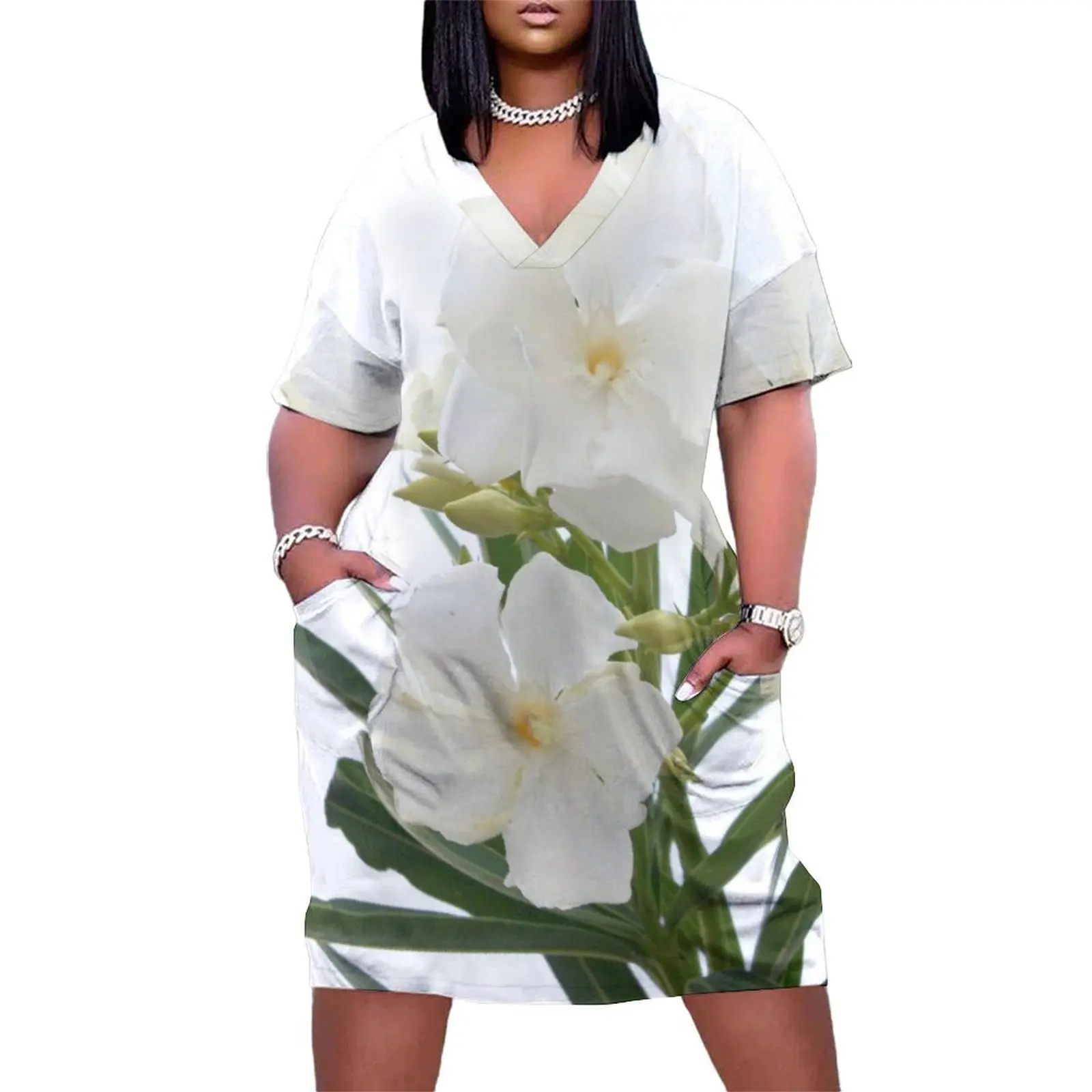 White Oleander Flowers Close Up Isolated On White Background Loose Pocket Dress women's elegant loose dresses Clothing 
White Oleander Flowers Close Up Isolated On White Background Loose Pocket Dress women's elegant loose dresses Clothing